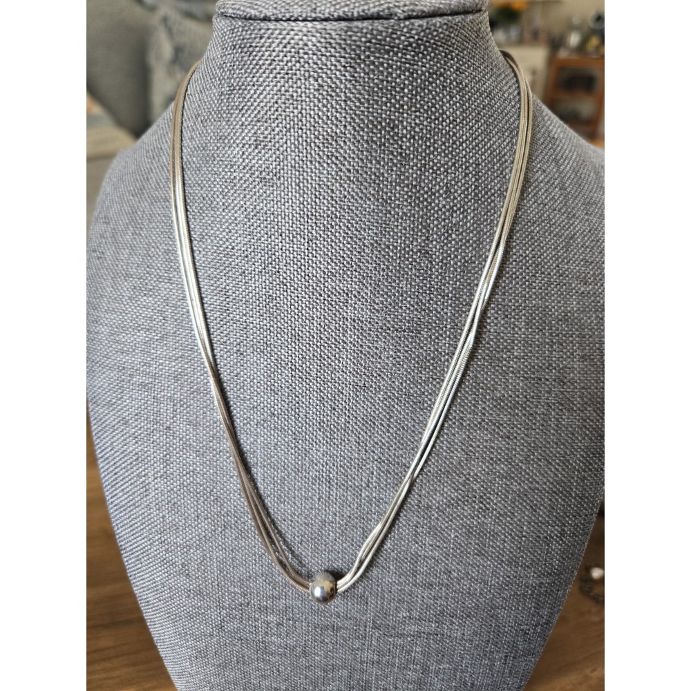 Vintage Italy Sterling Silver 925 Triple Strand Slide Bead Snake Necklace 16"